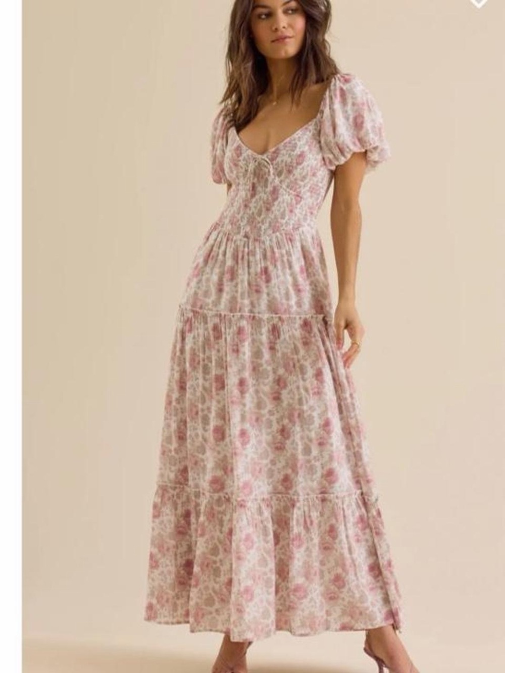Altar'd State Pink Floral Puff-Sleeve Maxi Dress